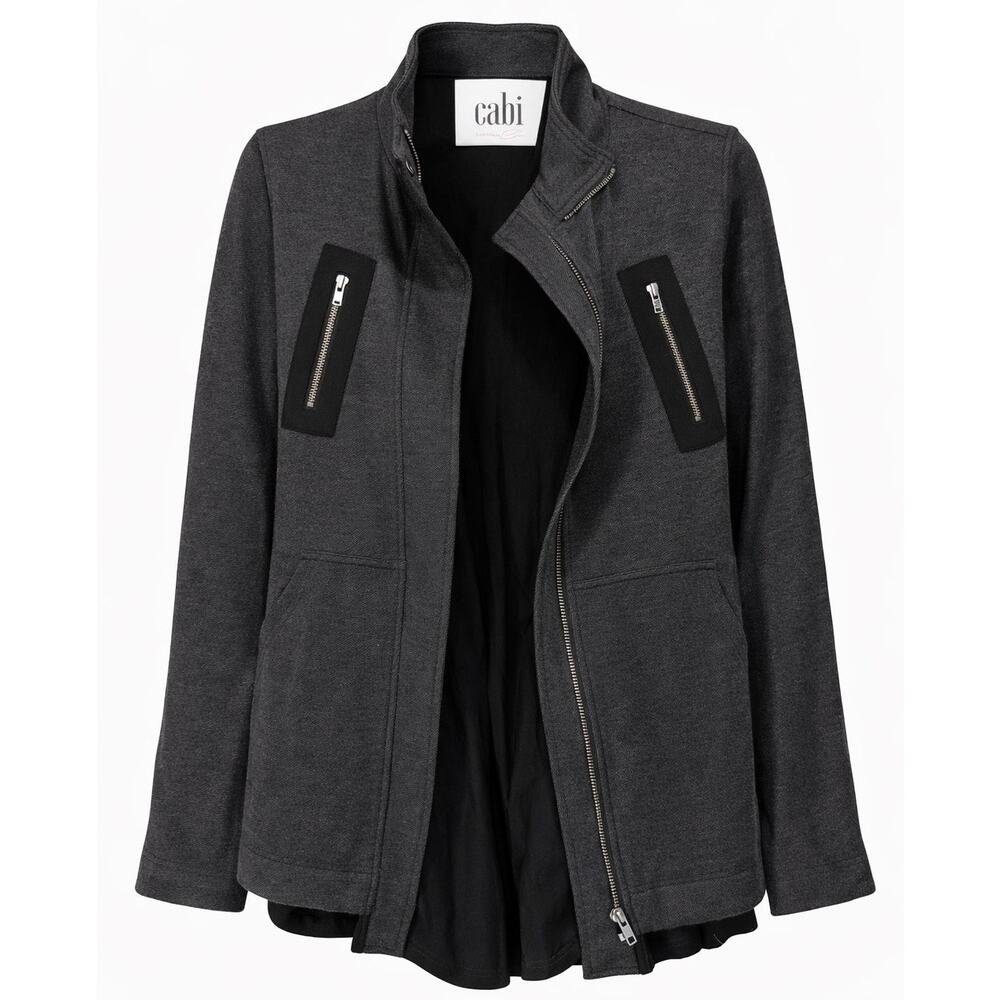 Cabi Love Cabi Zip Jacket Moto Style Gray Stretch Knit Mesh Back - XS
